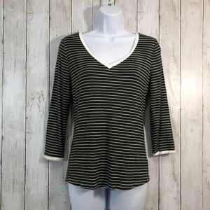 ModCloth 3/4 Sleeve Stripe V-Neck Top Medium